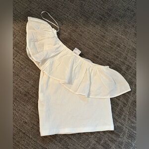 Like New Zara One Shoulder Ruffle Crop Top